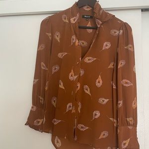 Madewell silk shirt with feather print. Cool retro vibe!